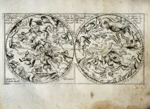 Engravings Collection: Constellation map. On the left side, the northern