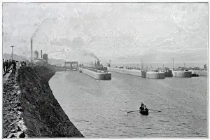 Eastham Prints: Construction of a canal (36-mile-long) for seagoing ships between the city of Manchester