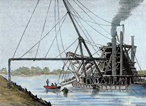 Panamanian Prints: Construction of the Panama Canal. Works in the estuary of th