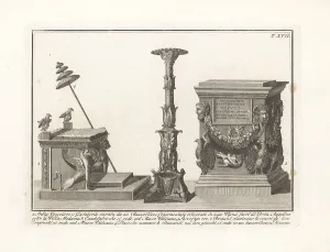 Vineyard Prints: Consular chair, candelabra, sarcophagus and thyrsus
