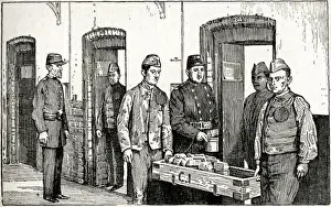 Convicts delivering meals to prison cells