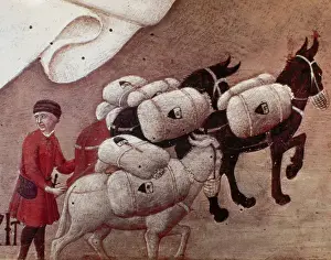 Mules Prints: Convoy with mules. 15th century