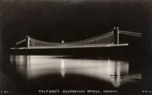 Conwy Suspension Bridge, North Wales - Illuminated