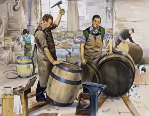 Kittens Collection: Coopers at work making wooden barrels
