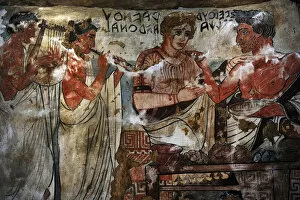 Etruscans Gallery: Copy of Etruscan wall painting. Tomb of the Shields. c. 350