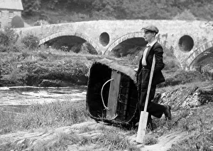 Coracle on River Teifi at Cenarth, Wales