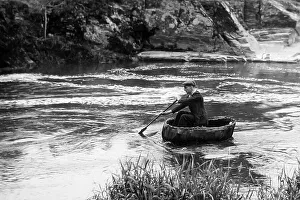 Coracle on River Teifi at Cenarth, Wales