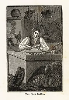 Bark Prints: Cork cutter using a knife to cut cork in a workshop