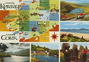 Kerry Prints: Cork and Kerry Map, Multi-View, Republic of Ireland