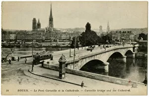 Images Dated 1st July 2016: Corneille Bridge and Cathedral - Rouen, France