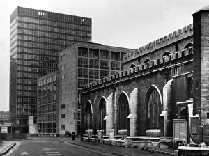 New Images May Collection: A corner of London Wall, City of London. In the foreground is part of St