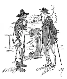 Boatman Prints: Cornish Boatman sets an amateur fisherman straight