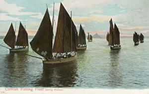 Cornish Collection: Cornish Fishing Fleet leaving the harbour