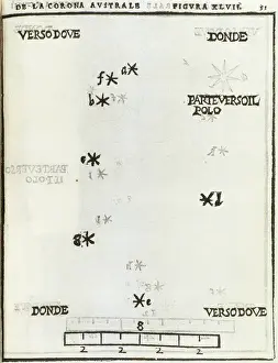 Humanist Prints: Corona Australis, constellation. Hemisphere. Engraving, 1559