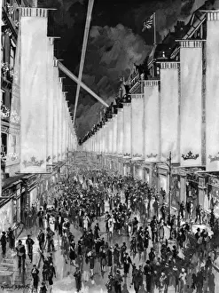 Hung Prints: Coronation 1937 - Bond Street arrayed in white