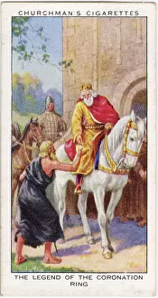 Coronations Prints: THE CORONATION RING - Edward the Confessor giving a ring to a beggar (in fact St John the Evangelist in disguise)