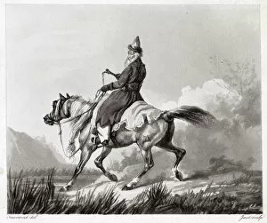 Images Dated 19th March 2021: A Cossack on horseback, dressed in stolen clothes Date: circa 1830