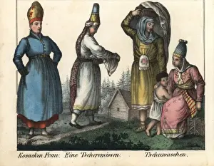 Cossack woman, Mari woman, and Chuvash women with a child