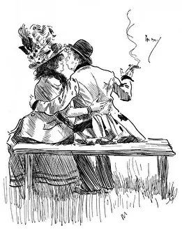 Londoner Prints: Coster Cockney couple embracing on a park bench