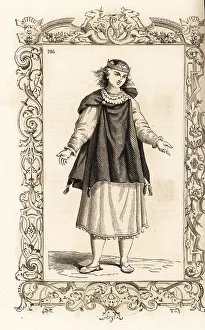 Tassels Prints: Costume of a bride of Lolland, 16th century