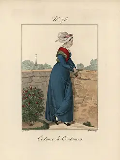 Costume of Coutances She wears a demi-pare bonnet
