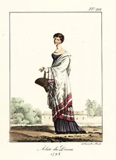 Directory Prints: Costume of a fashionable woman or Merveilleuse, Directoire era