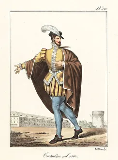 1560 Prints: Costume of a French bourgeois gentleman, 1560