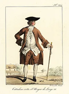 Bicorne Prints: Costume of a French bourgeois man, mid-18th century