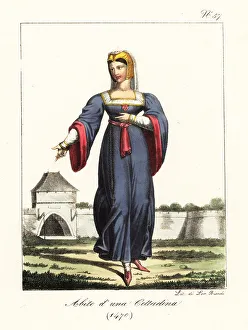 Italian Edition Prints: Costume of a French bourgeois woman, 1470