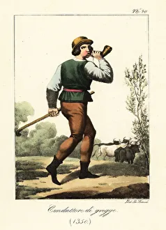 1350 Prints: Costume of a French cattle drover, 1350