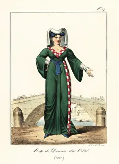 1390 Prints: Costume of a French city woman, 1390