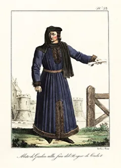 14th Century Prints: Costume of a French judge, late 14th century