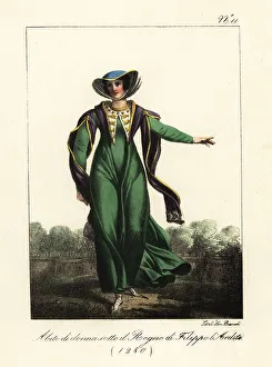 13th Century Prints: Costume of a French lady, 1280