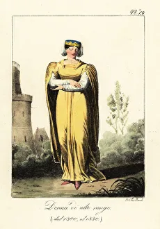 14th Century Prints: Costume of a French noble woman, early 14th century