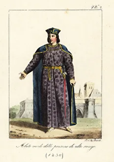 13th Century Prints: Costume of a French nobleman, 1230