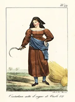 Peasant Prints: Costume of a French peasant woman, 15th century