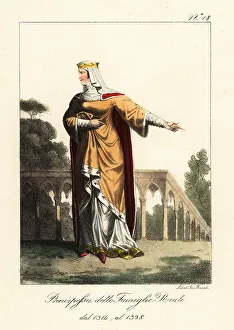 14th Century Prints: Costume of a French princess, 1314-1328