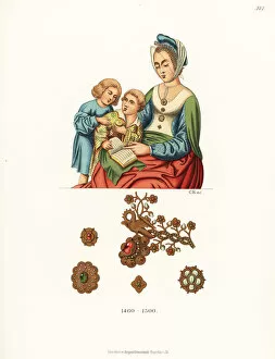 Iillustration Gallery: Costume of a German woman and children, late 15th century