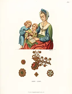 Images Dated 15th November 2019: Costume of a German woman and children, late 15th century