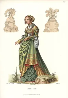 Brooch Prints: Costume of a German woman, first half of the 16th century