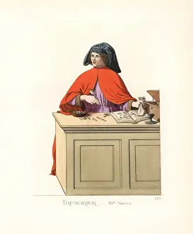Treasurer Prints: Costume of an Italian accountant or treasurer, 15th century