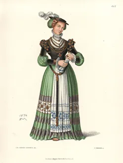 Girdle Gallery: Costume of a noble woman from a colour pen drawing, 1574