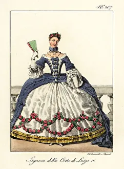 Pannier Prints: Costume of a noble woman at the court of King Louis XV, mid-18th