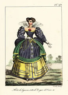 Noblewoman Prints: Costume of a noblewoman in the reign of King Henry IV, France