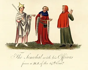 14th Century Prints: Costume of a Seneschal or steward and officers, 14th century