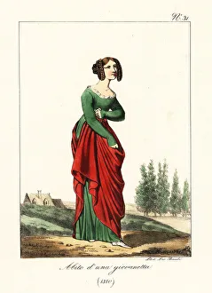 Ringlets Prints: Costume of a young French woman, 1380