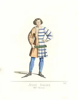 Levyfils Prints: Costume of a young Italian man, 14th century