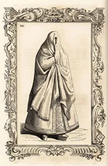 Roman Catholic Prints: Costume of a young Spanish woman, 16th century