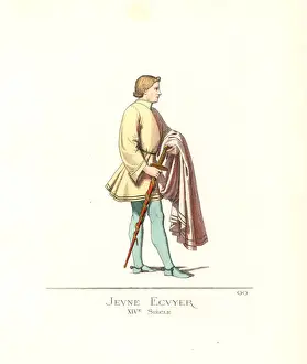 Squire Prints: Costume of a young squire, 14th century