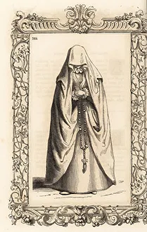 Rosary Prints: Costume of a young woman of Spain, 16th century